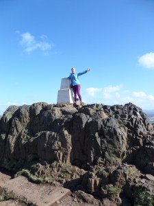 Arthur's Seat. Hanging on for dear life! The winds were ridiculously strong!